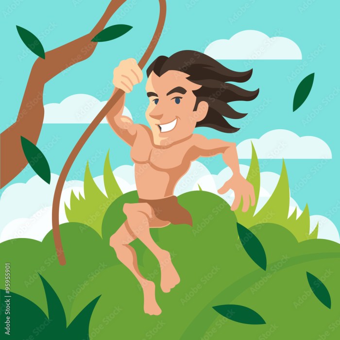 Tarzan was swinging on a rubber band