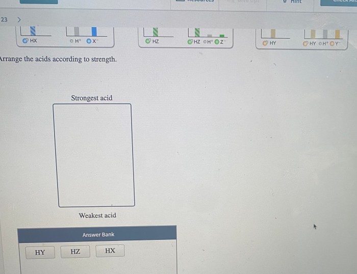 Consider three generic acids hx hy and hz