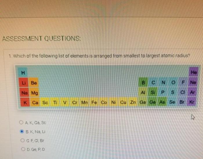 Which of the atoms listed below has the smallest radius