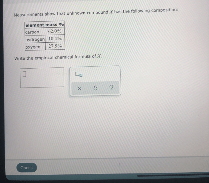 Show has compound measurements unknown composition following element mass solved carbon empirical chemical formula write oxygen transcribed problem text hydrogen