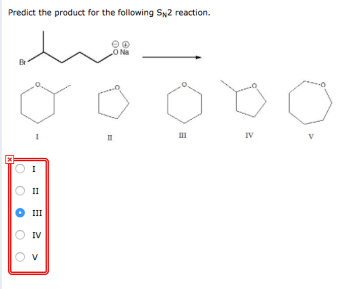 Predict the product for the following sn2 reaction